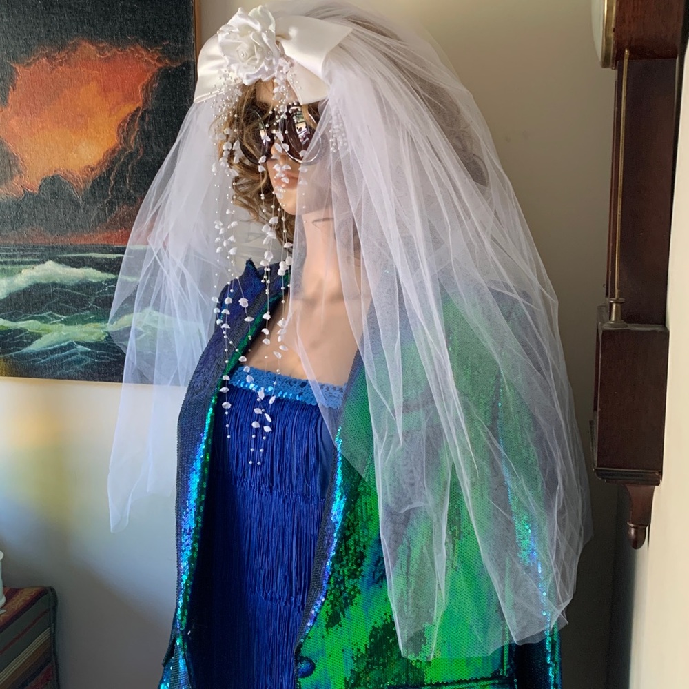 Beautiful White Bridal Veil with Floral Headpiece